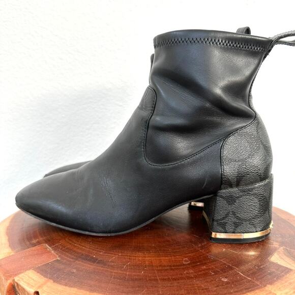 Coach Nala Black Monogram Heel Ankle Boots, Size 7.5 – Classic Logo Block Heels - Picture 4 of 11